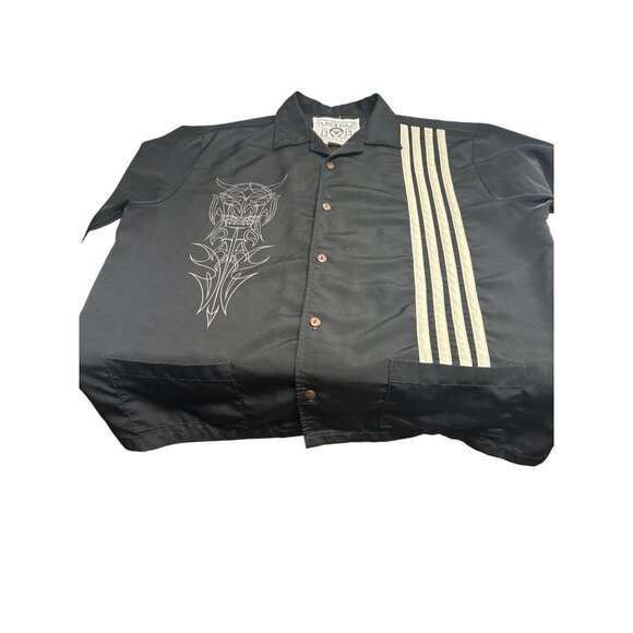 Lucky 13 Rockabilly Bowling Shirt Black White Pinstripe Devil Graphic USA Made L - Picture 5 of 7